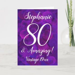 Elegant Purple 80 and Amazing Personalize Birthday Card