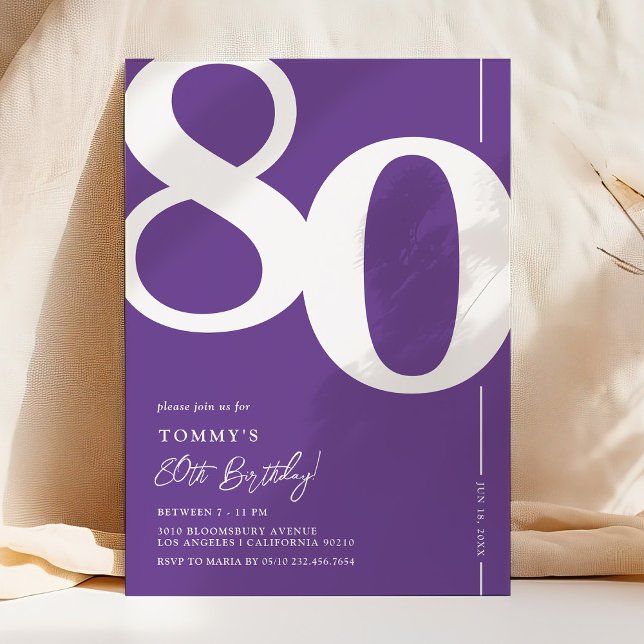 Elegant Purple 80th Birthday Invitation (Creator Uploaded)