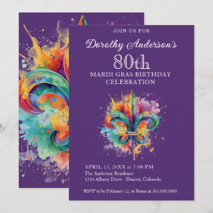Elegant Purple 80th Birthday Party Invitation