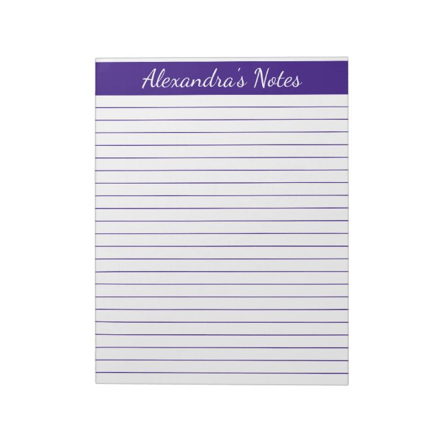 Elegant Purple 8.5x11 Letter Size Personalized Notepad (Rotated)