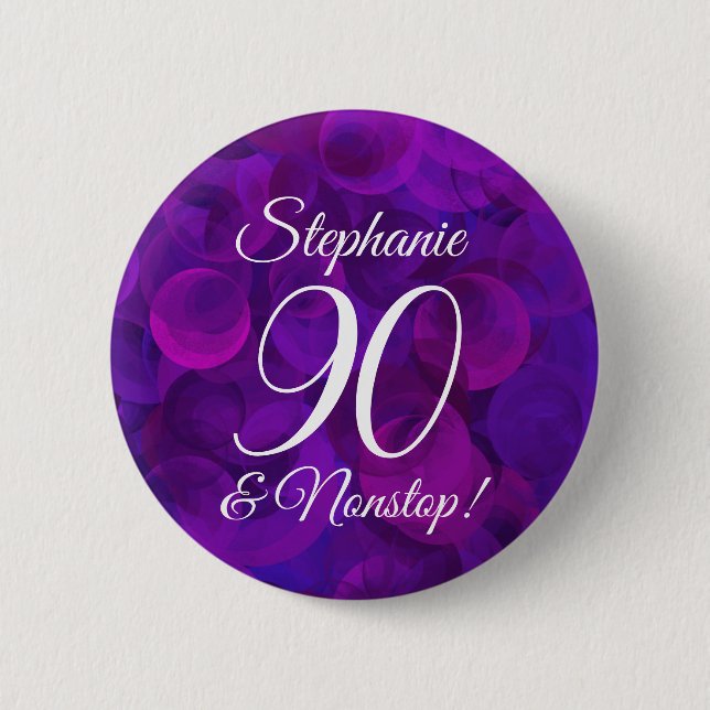 Elegant Purple 90 and Nonstop Birthday Party 2 Inch Round Button (Front)