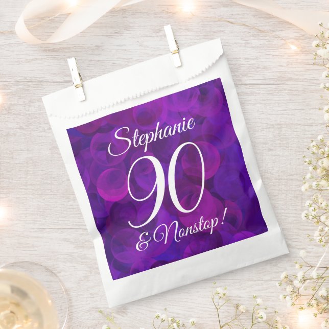 Elegant Purple 90 and Nonstop Birthday Party Favour Bag (Clipped)