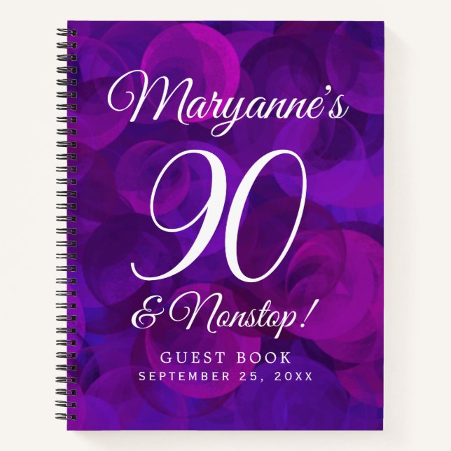 Elegant Purple 90 and Nonstop Birthday Party Notebook (Front)