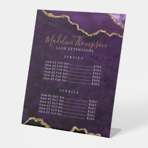 Elegant Purple Agate Geode Marble Services Price Pedestal Sign
