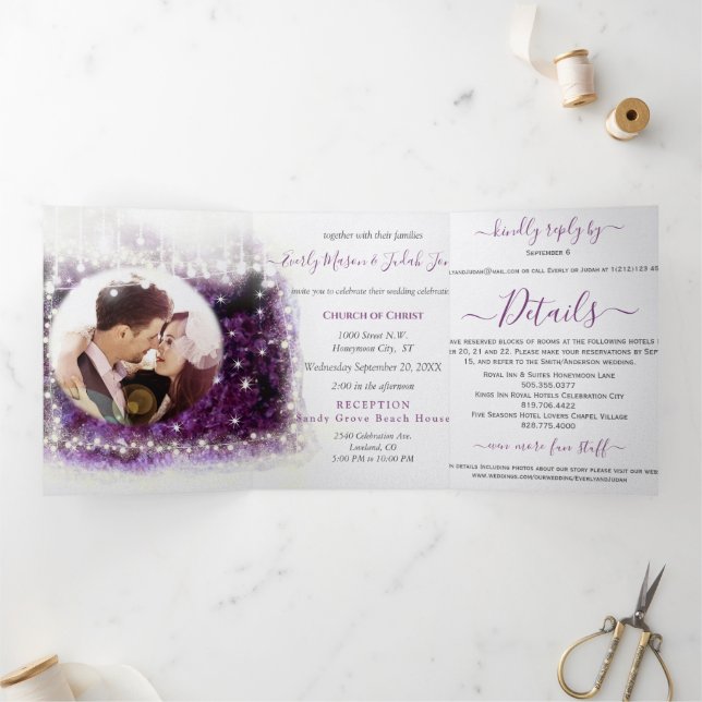 Elegant Purple Amethyst Crystal Geode Wedding  Tri Tri-Fold Invitation (Inside)