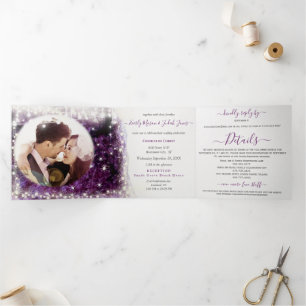 Elegant Purple Amethyst Crystal Geode Wedding Tri Tri-Fold Invitation