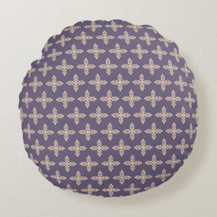 Elegant Purple and Beige Seamless Motif Pattern  Round Pillow
