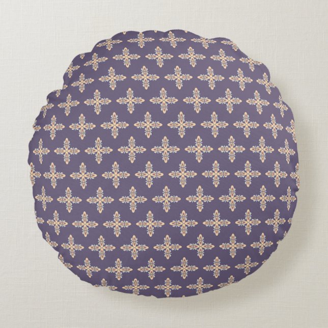Elegant Purple and Beige Seamless Motif Pattern  Round Pillow (Front)