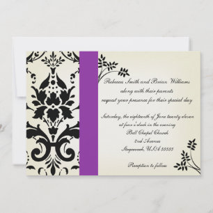 Elegant Purple and Black Damask Wedding Invite