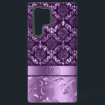 Elegant purple and black floral damasks and swirls samsung galaxy case<br><div class="desc">Image of purple and black floral damasks and swirls. Custom Monogram.</div>
