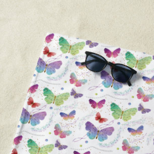 Elegant Purple and Blue Bright Butterflies Beach Towel