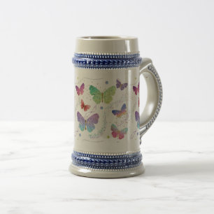 Elegant Purple and Blue Bright Butterflies Beer Stein