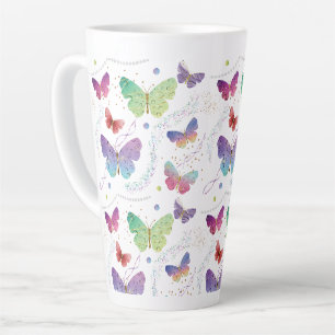 Elegant Purple and Blue Bright Butterflies Latte Mug