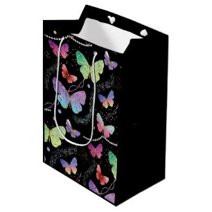 Elegant Purple and Blue Bright Butterflies Medium Gift Bag