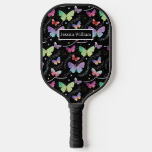 Elegant Purple and Blue Bright Butterflies Pickleball Paddle