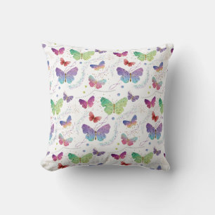 Elegant Purple and Blue Bright Butterflies Throw Pillow