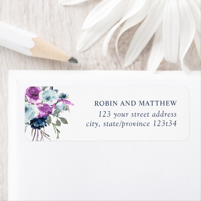 Elegant Purple and Blue Floral Address Label (Insitu)