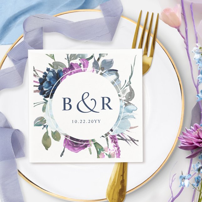 Elegant Purple and Blue Floral Wedding Napkin (Creator Uploaded)