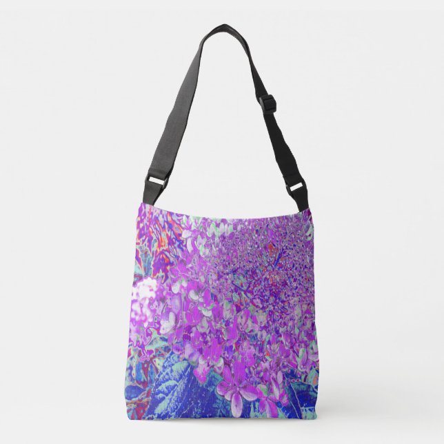 Elegant Purple and Blue Limelight Hydrangea Crossbody Bag (Front)
