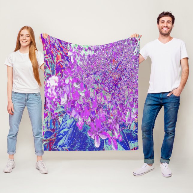 Elegant Purple and Blue Limelight Hydrangea Fleece Blanket (In Situ)
