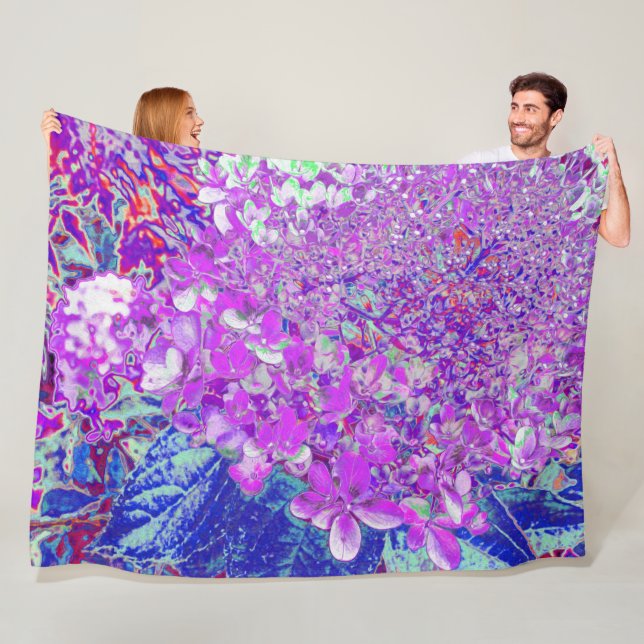 Elegant Purple and Blue Limelight Hydrangea Fleece Blanket (In Situ)