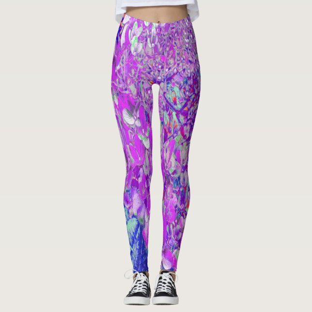 Elegant Purple and Blue Limelight Hydrangea Leggings (Front)