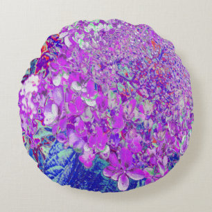 Elegant Purple and Blue Limelight Hydrangea Round Pillow
