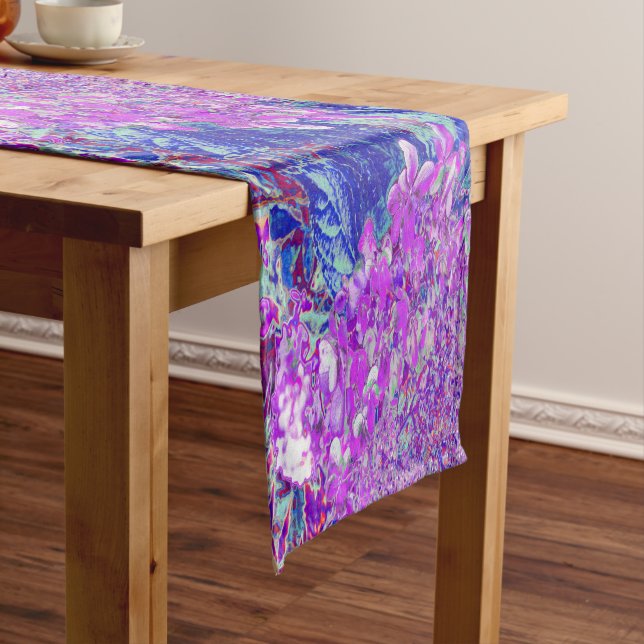 Elegant Purple and Blue Limelight Hydrangea Short Table Runner (In Situ)