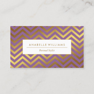 Elegant Purple and Faux Gold Foil Chevrons Business Card