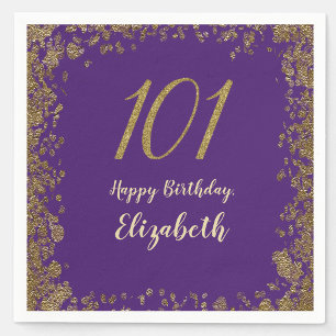 Elegant Purple and Gold 101st Birthday Napkin