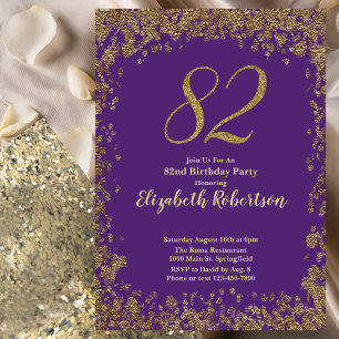 Elegant Purple and Gold 82nd Birthday Invitation