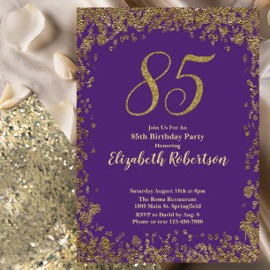 Elegant Purple and Gold 85th Birthday Invitation