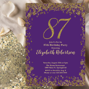 Elegant Purple and Gold 87th Birthday Invitation