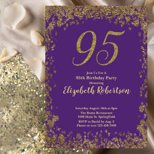 Elegant Purple and Gold 95th Birthday Invitation