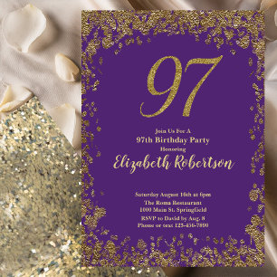 Elegant Purple and Gold 97th Birthday Invitation