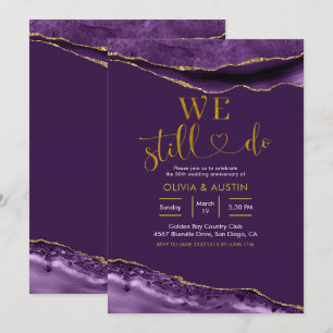 Elegant Purple and Gold Agate Wedding Anniversary Invitation