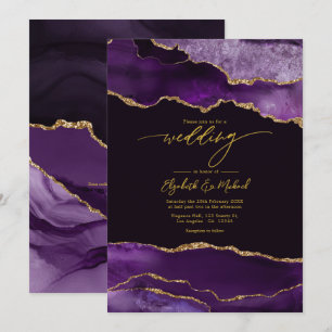 Elegant Purple and Gold Agate Wedding QR Code Invitation