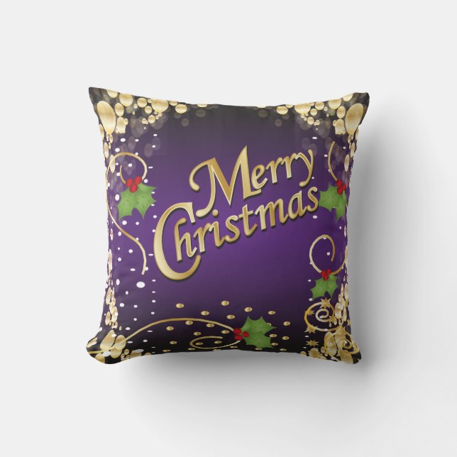 Elegant Purple and Gold Christmas Throw Pillow (Front)