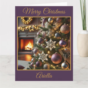 Elegant Purple and Gold Christmas Tree Card