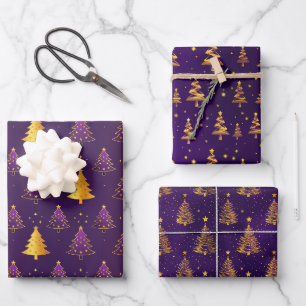 Elegant Purple and Gold Christmas Tree  Wrapping Paper Sheet