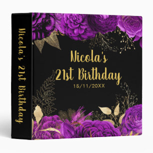 Elegant Purple and Gold Flowers Birthday Party Binder