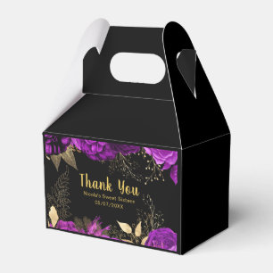 Elegant Purple and Gold Flowers Sweet Sixteen Favor Box