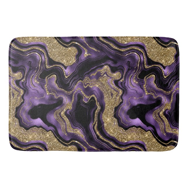 Elegant Purple and Gold Glitter Agate Pattern Bath Mat (Front)