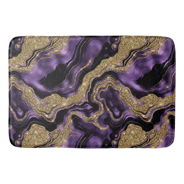 Elegant Purple and Gold Glitter Agate Pattern Bath Mat (Front)