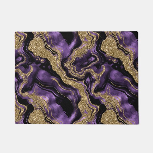 Elegant Purple and Gold Glitter Agate Pattern Doormat (Front)
