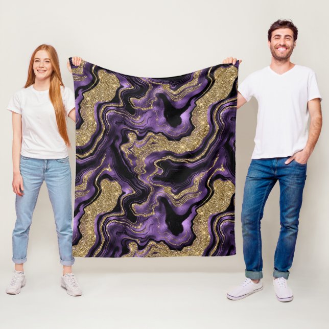 Elegant Purple and Gold Glitter Agate Pattern Fleece Blanket (In Situ)