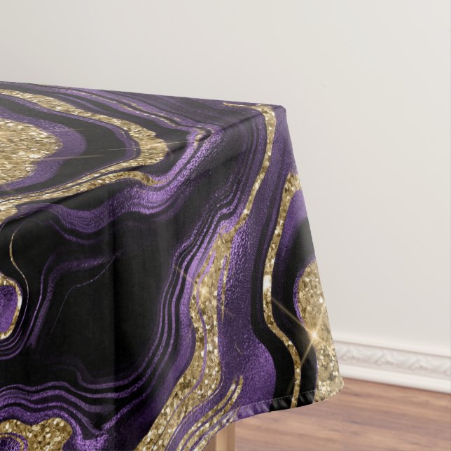 Elegant Purple and Gold Glitter Agate Pattern Tablecloth (In Situ)