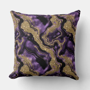 Elegant Purple and Gold Glitter Agate Pattern Throw Pillow