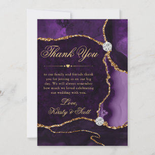 Elegant Purple and Gold Glitter Agate Wedding Thank You Card