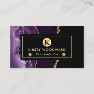 Elegant Purple and Gold Glitter Marble Agate Business Card